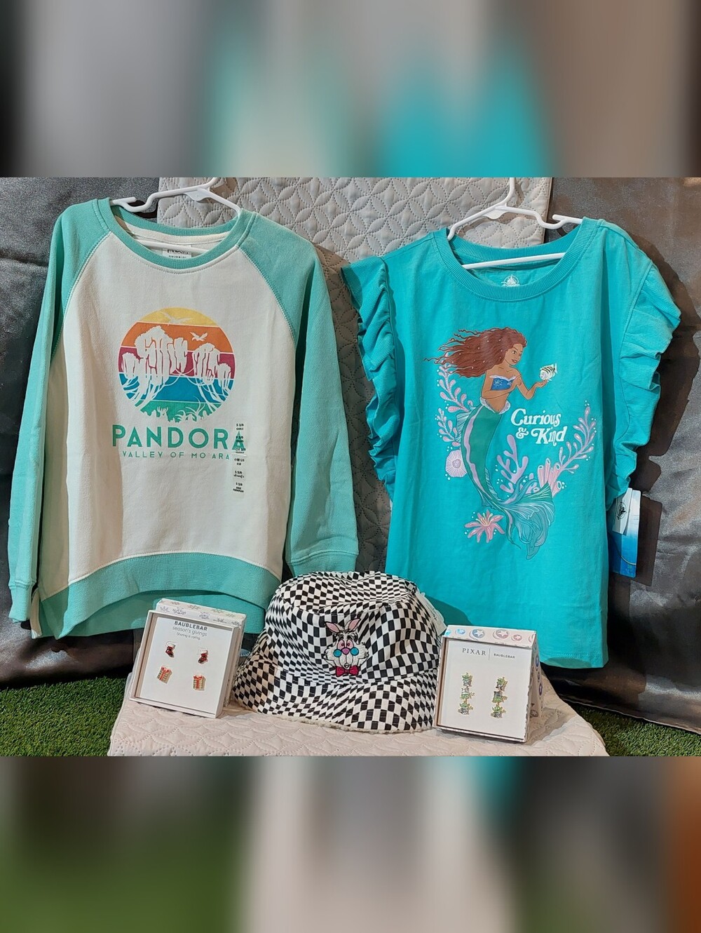 Pandora Teal Graphic Disney Tee with Character Art. Disney Cap
